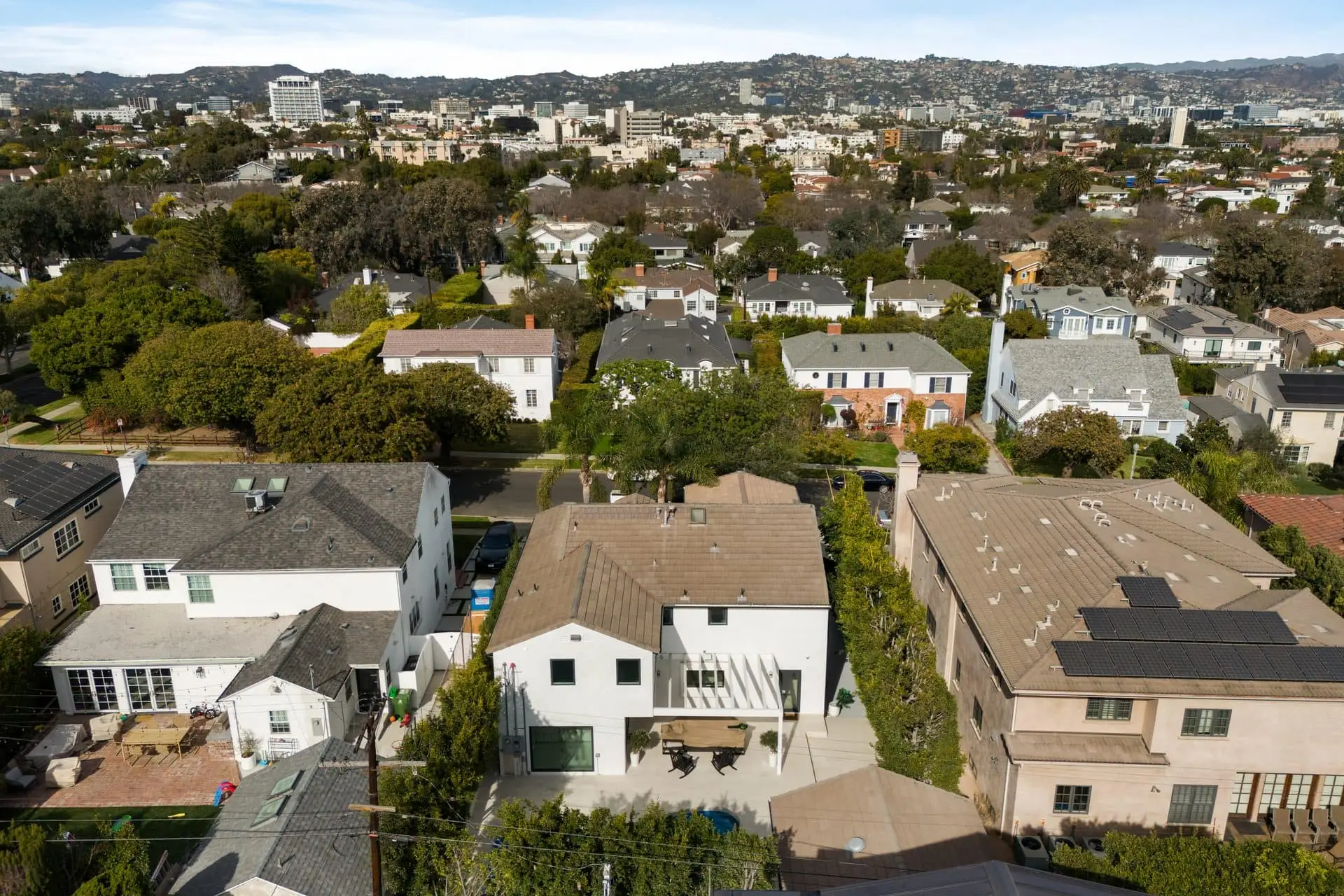 9432 Oakmore Rd aerial — gated luxury compound Beverlywood Los Angeles 90035